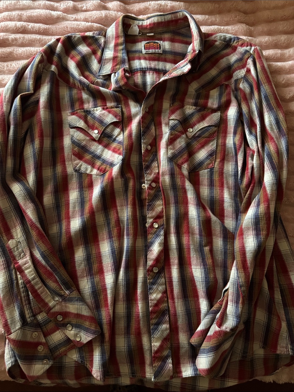 Men's Plaid Button-Up Shirt in Red and Blue